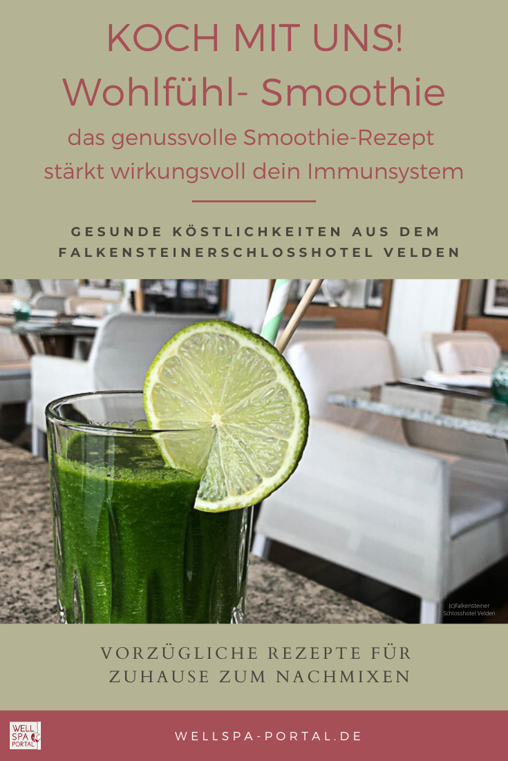Rezept: gesunder, grüner Wohlfühl-Smoothie um dein Immunsystem zu stärken. Einfach, schnell und gesund in der Zubereitung. Genuss den man trinken kann.